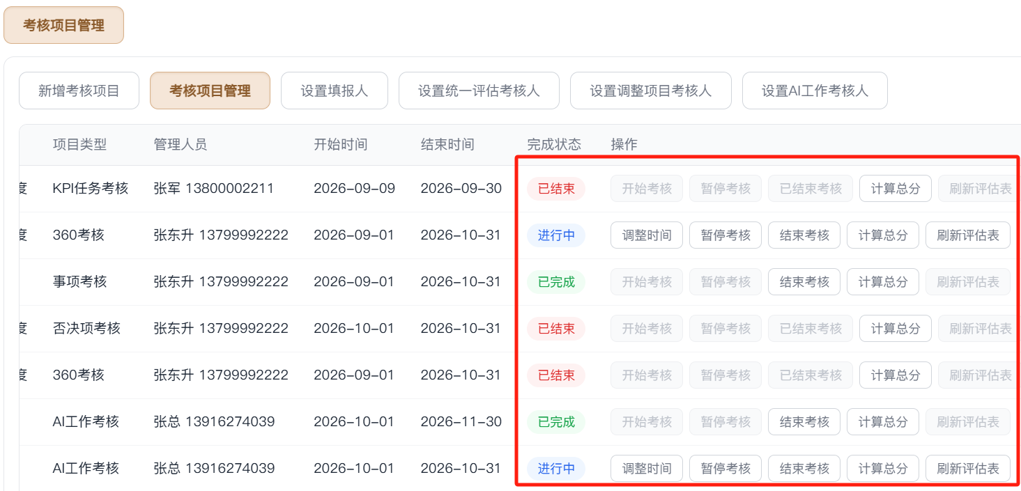 考核项目进度管理